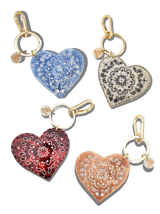 Hand-painted Paisley Heart Bag Charm + Keychain | Eco-Friendly: Black/White