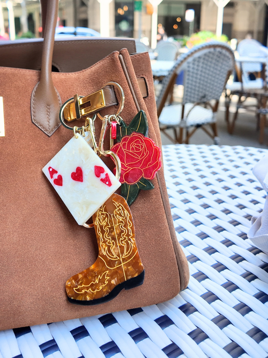 Hand-painted Cowboy Boot Bag Charm + Keychain | Eco-Friendly: Brown