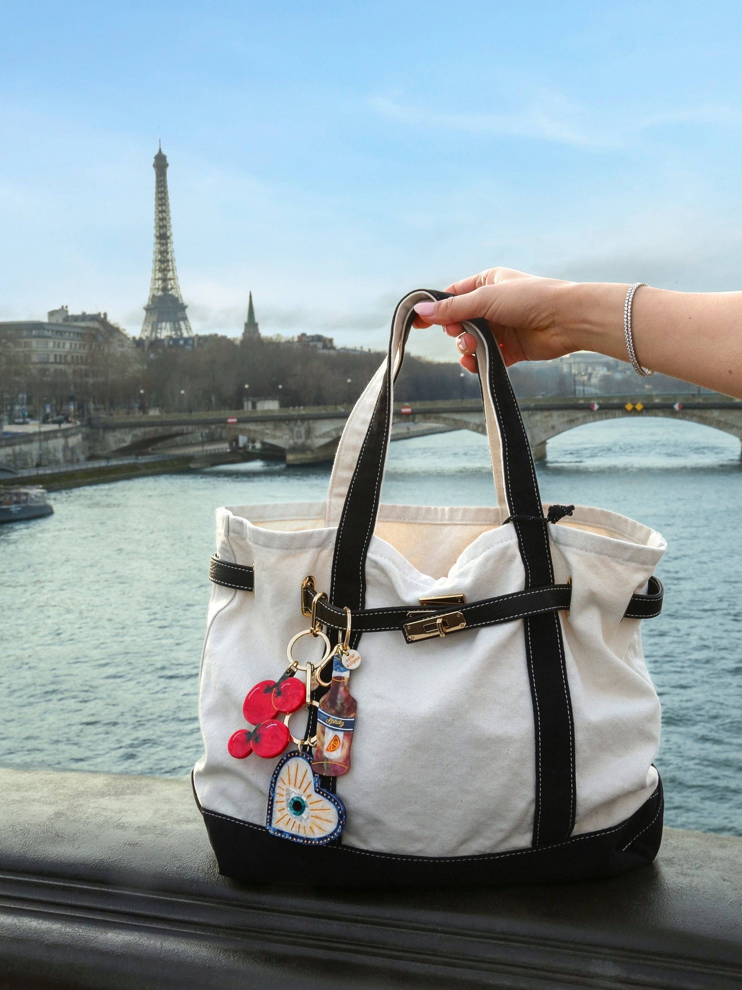 Hand-painted Citrus Spritz Bag Charm + Keychain | Eco-Friendly