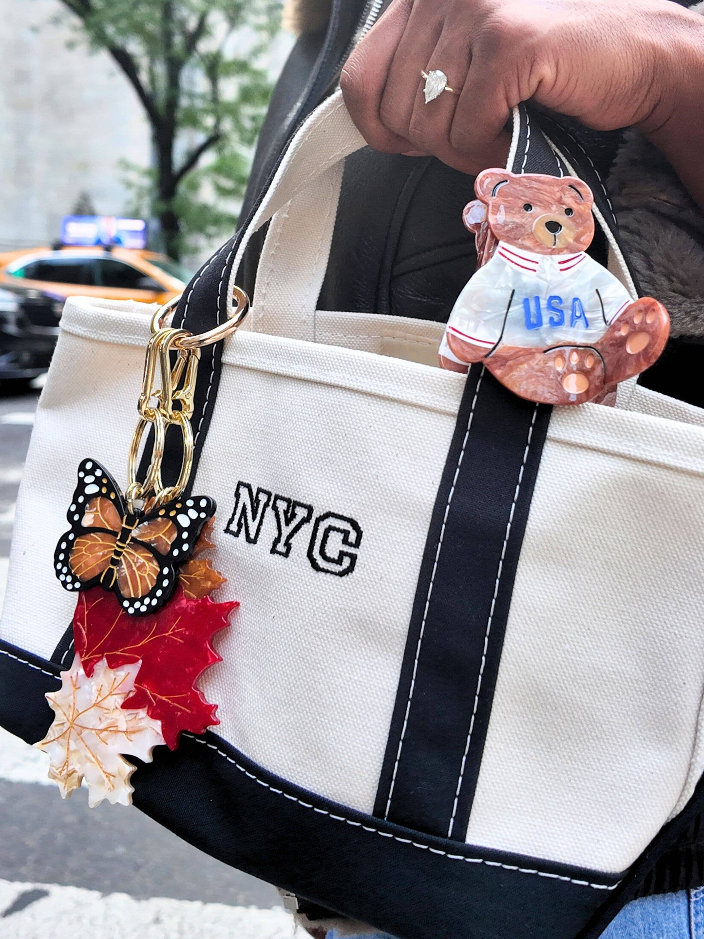 Hand-painted USA Teddy Bag Charm + Keychain