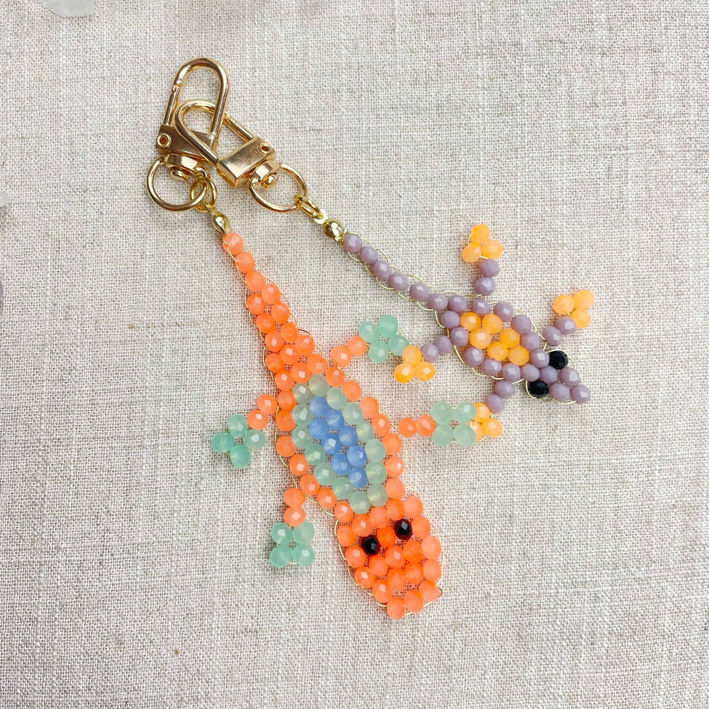 Gator// Mango Glass Beaded Alligator Charm Keychain