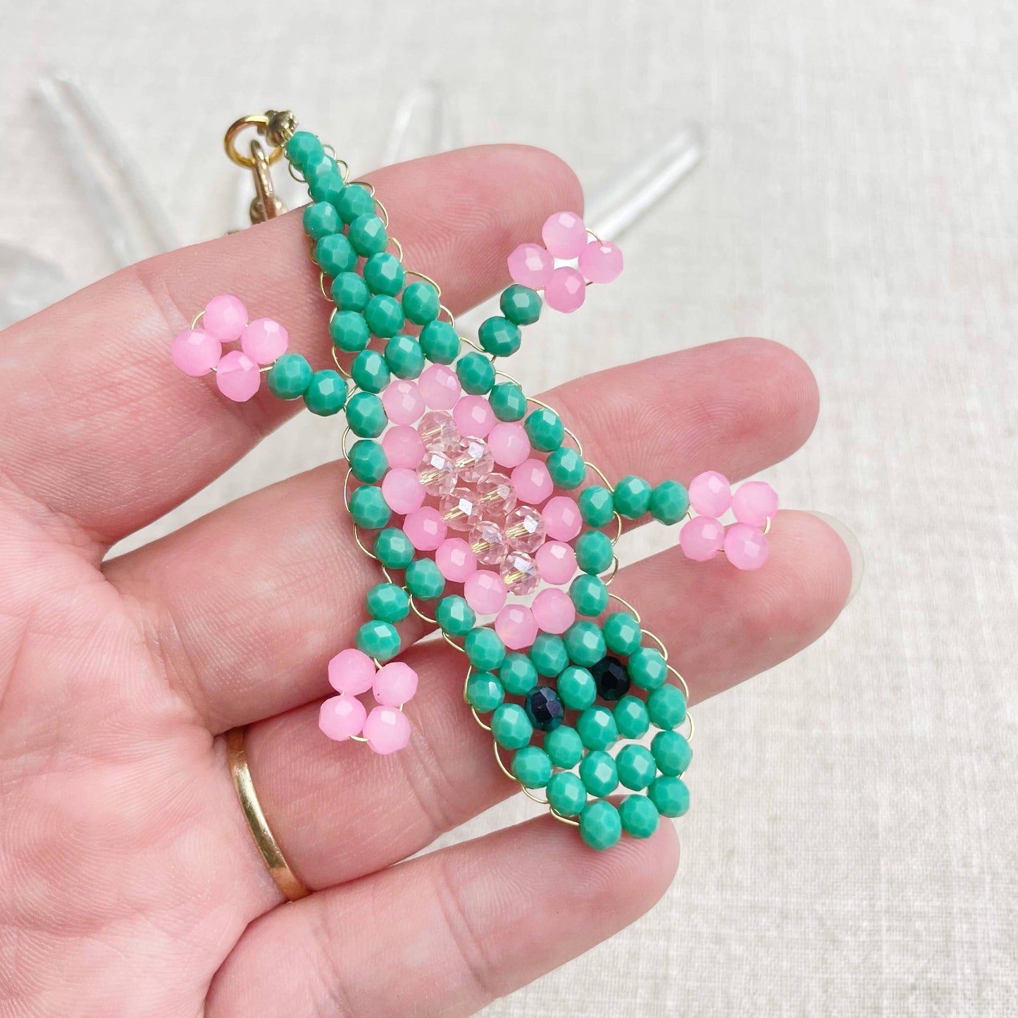 Gator// Seafoam Glass Beaded Alligator Charm Keychain