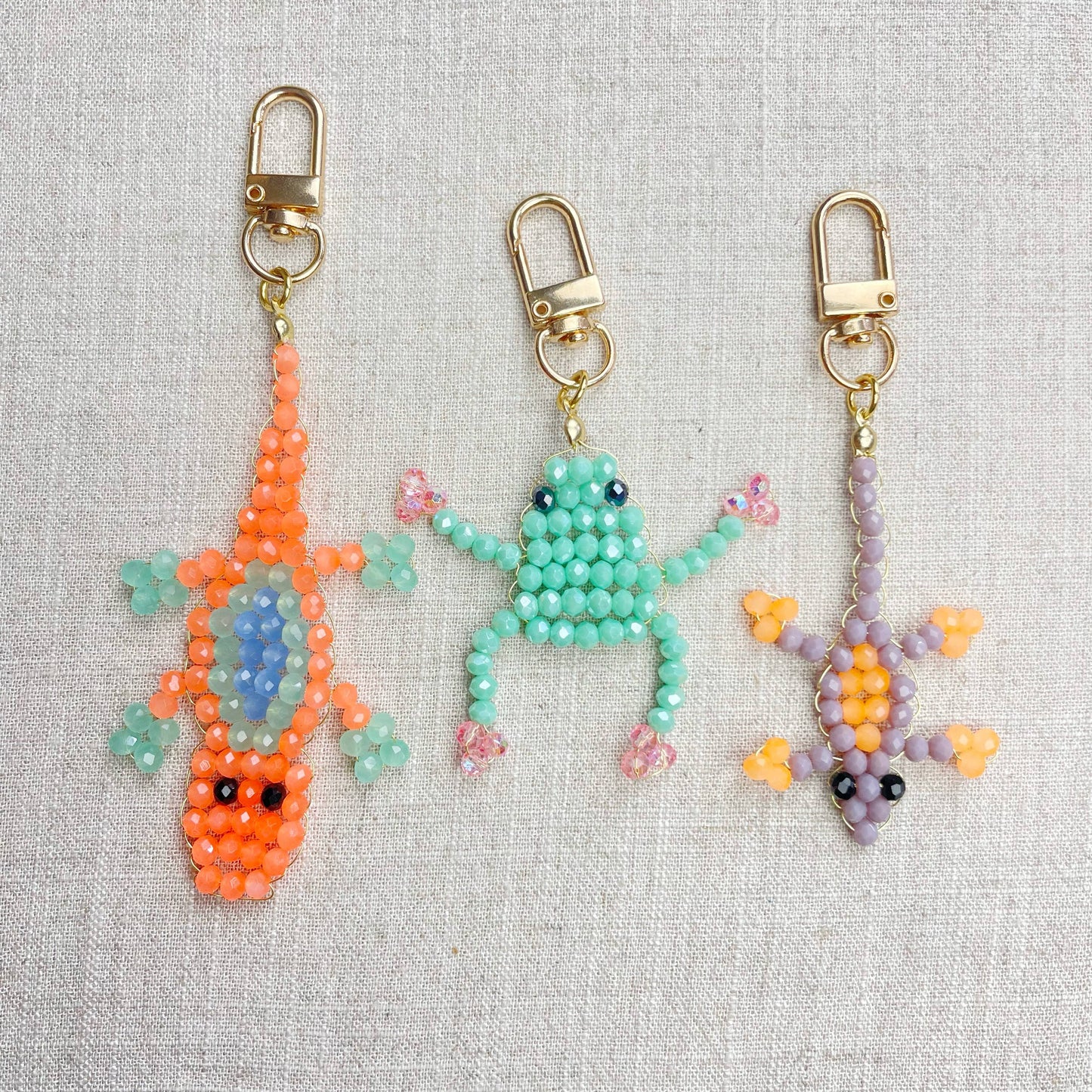 Gator// Grape Glass Beaded Alligator Charm Keychain