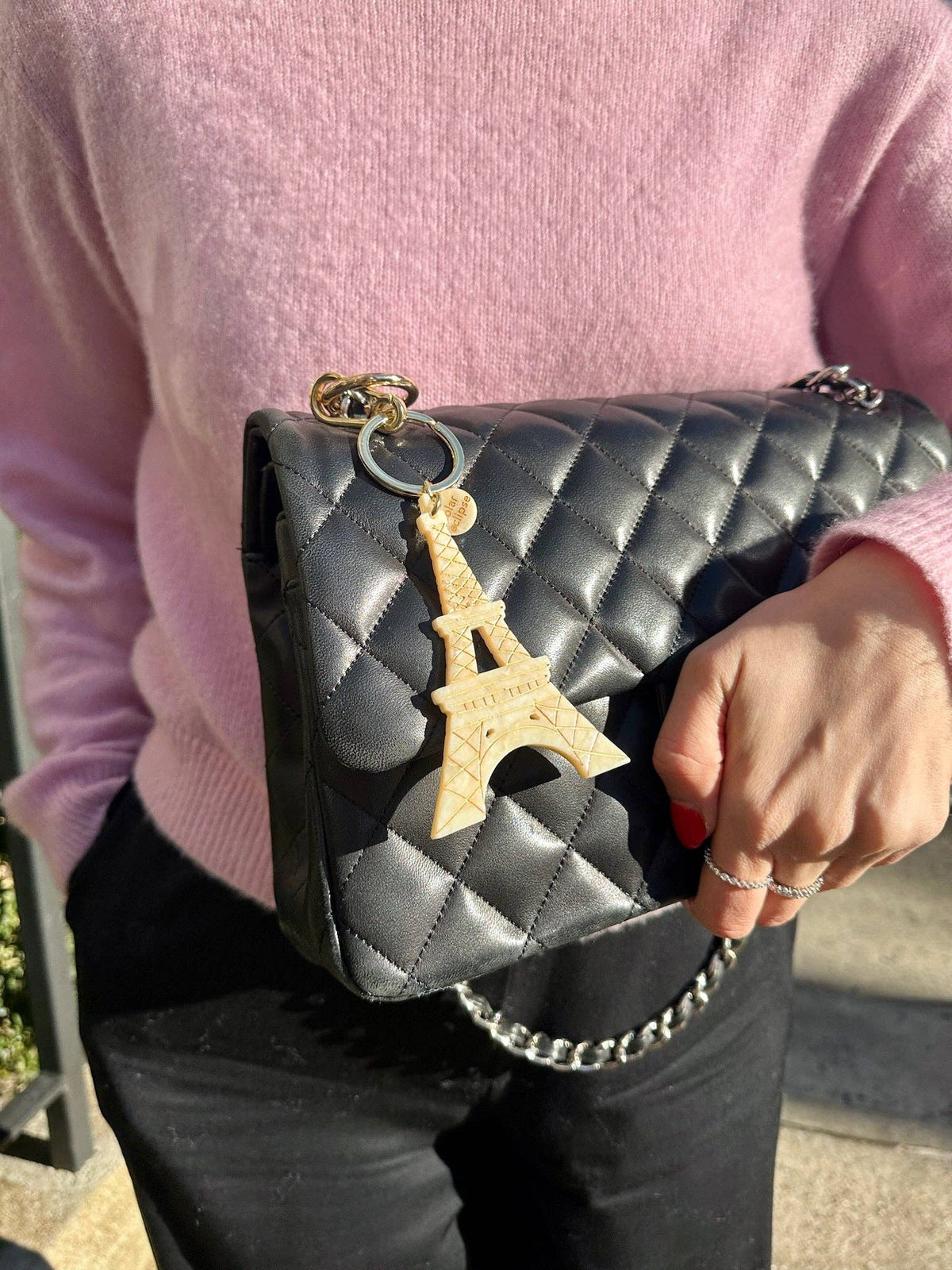 Hand-painted Eiffel Tower Bag Charm + Keychain: Silver