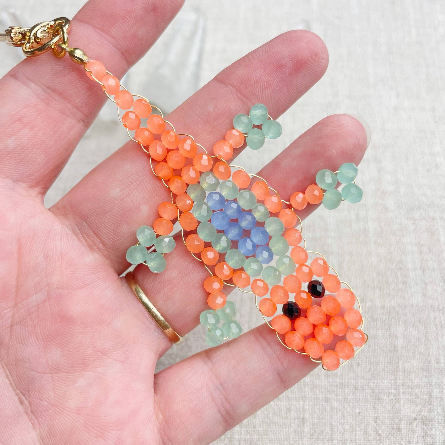 Gator// Mango Glass Beaded Alligator Charm Keychain