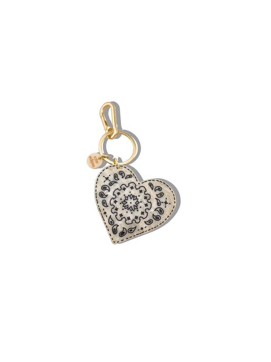 Hand-painted Paisley Heart Bag Charm + Keychain | Eco-Friendly: Black/White