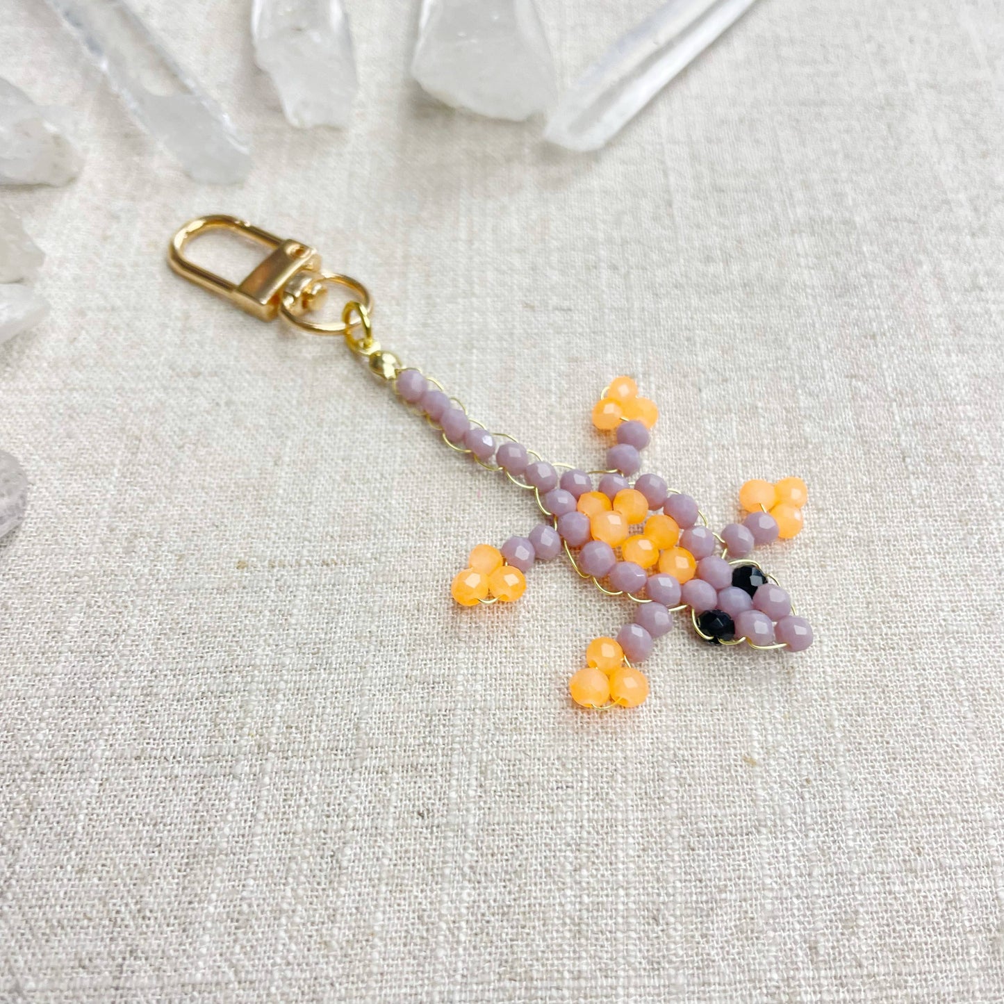 Lizzie// Lavender Glass Beaded Lizard Charm Keychain