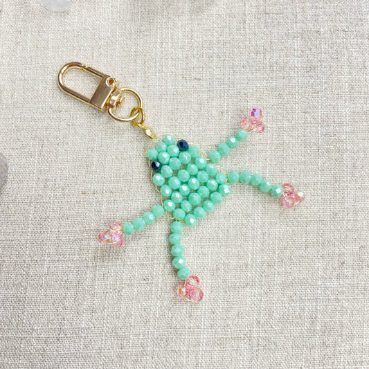 Froggie/ Green Glass Beaded Frog Charm Keychain