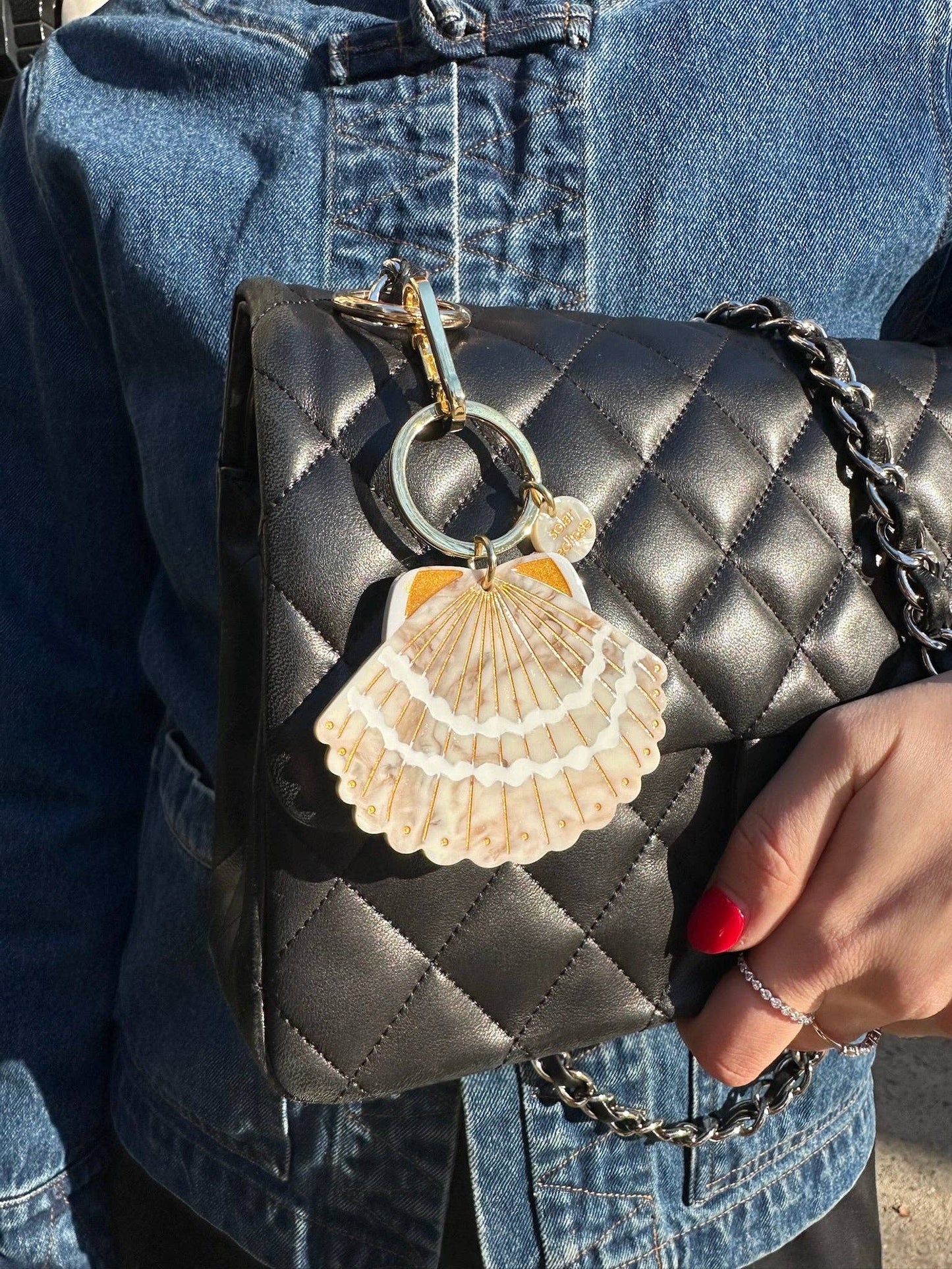 Hand-painted Seashell Bag Charm + Keychain | Eco-Friendly: Ocean Blue