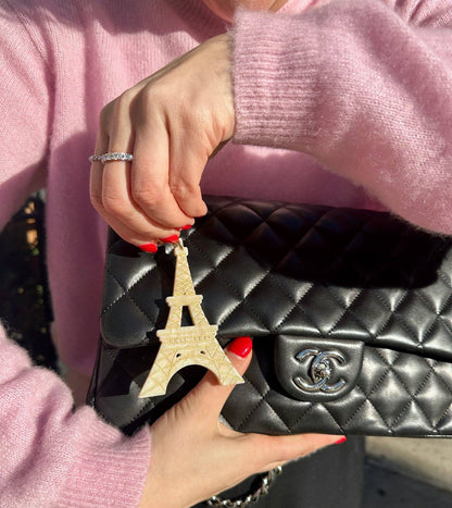 Hand-painted Eiffel Tower Bag Charm + Keychain: Silver