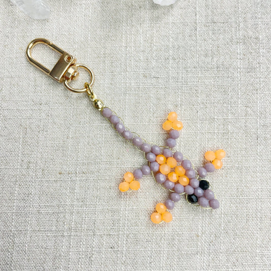 Lizzie// Lavender Glass Beaded Lizard Charm Keychain