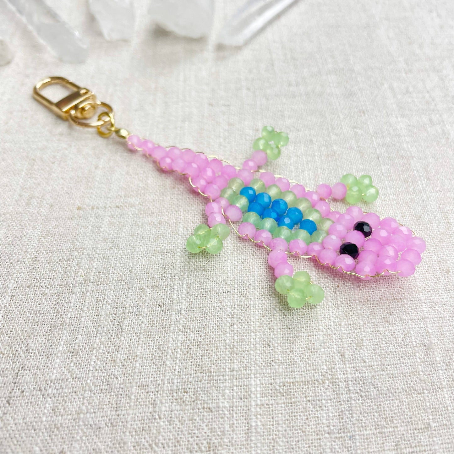 Gator// Grape Glass Beaded Alligator Charm Keychain