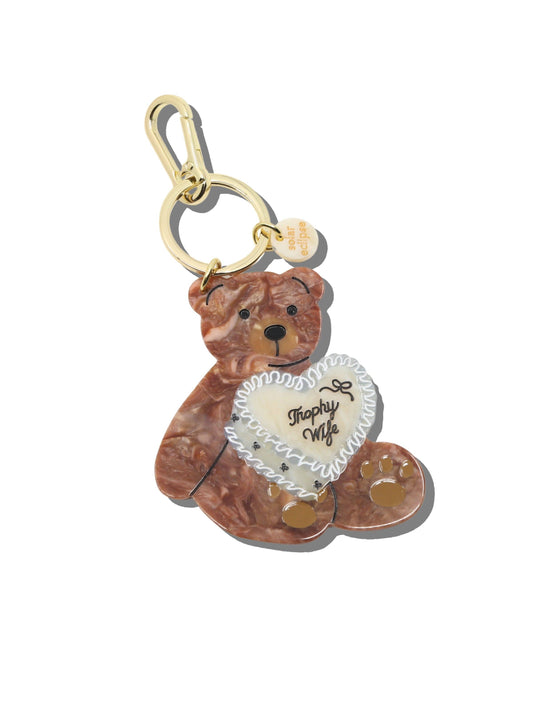 Hand-painted Trophy Wife Cake Bear Bag Charm + Keychain | Eco-Friendly