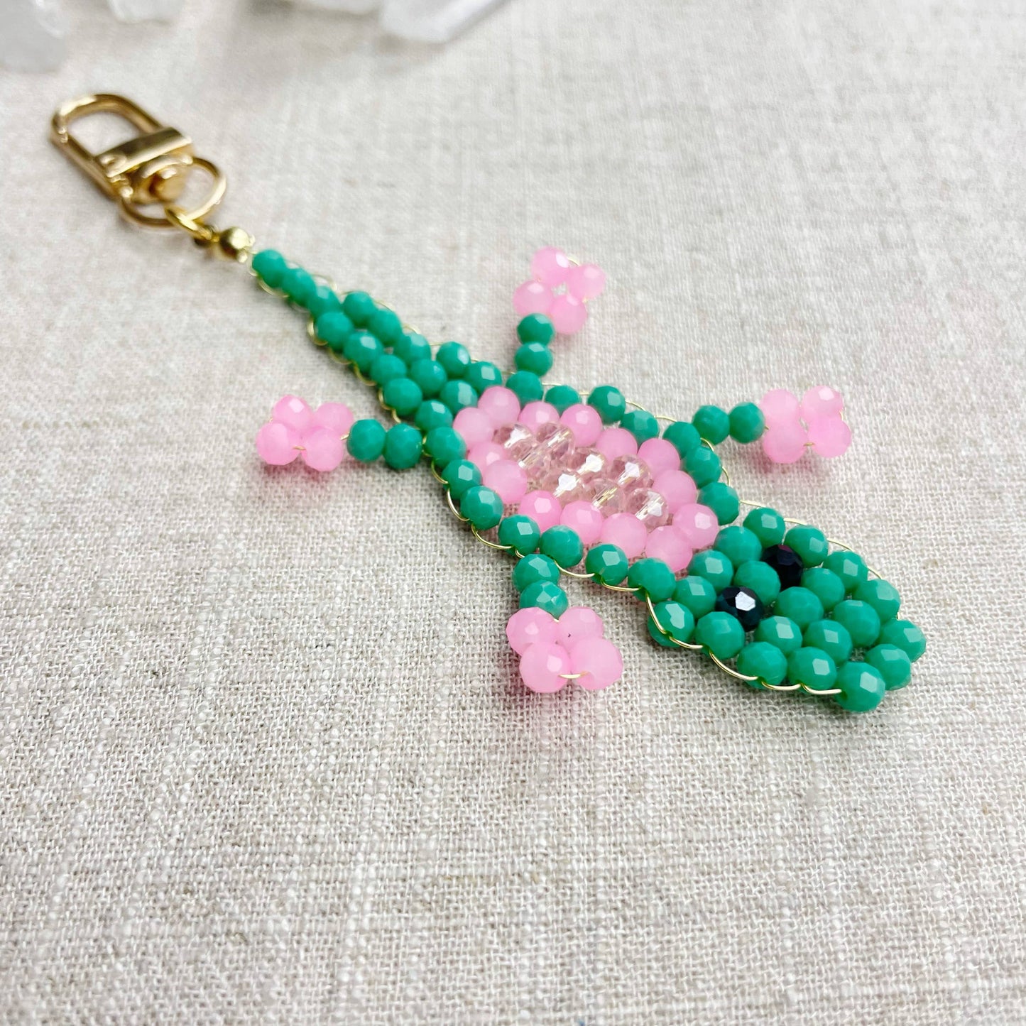 Gator// Seafoam Glass Beaded Alligator Charm Keychain