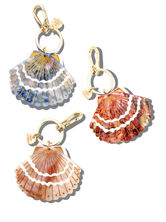 Hand-painted Seashell Bag Charm + Keychain | Eco-Friendly: Ocean Blue