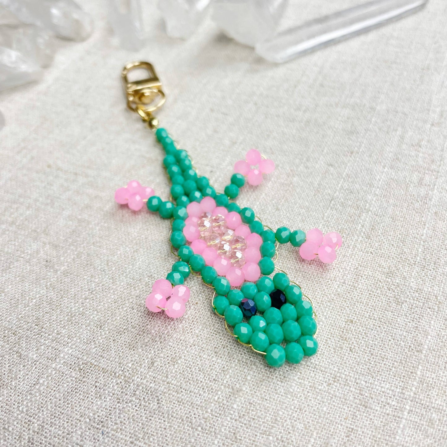 Gator// Seafoam Glass Beaded Alligator Charm Keychain