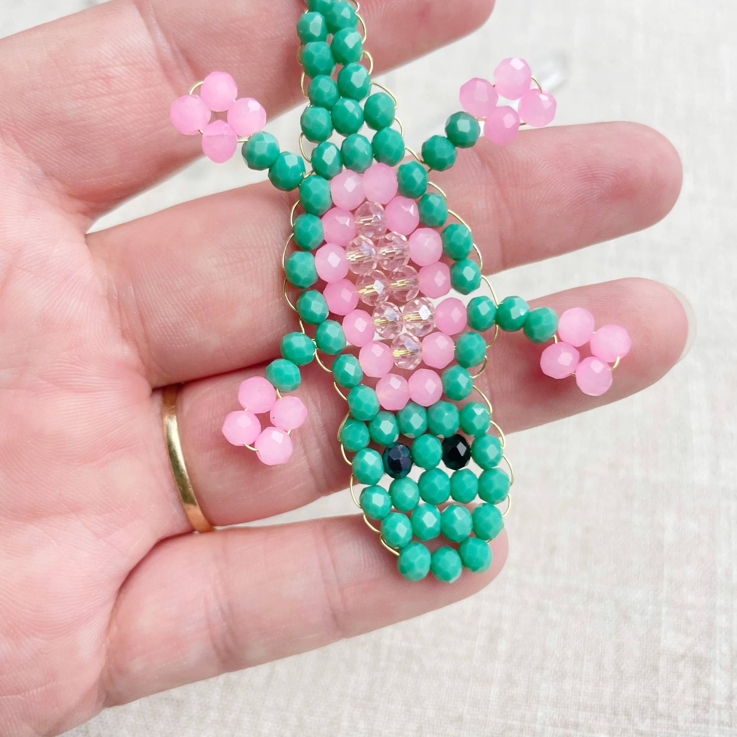 Gator// Seafoam Glass Beaded Alligator Charm Keychain