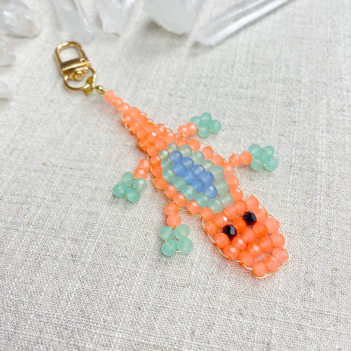 Gator// Mango Glass Beaded Alligator Charm Keychain
