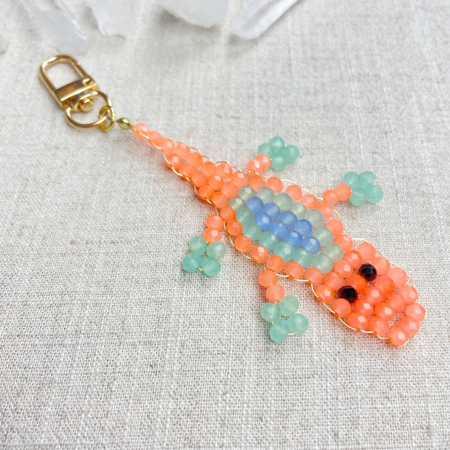 Gator// Mango Glass Beaded Alligator Charm Keychain