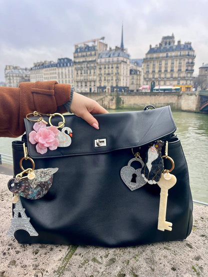 Hand-painted Eiffel Tower Bag Charm + Keychain: Silver