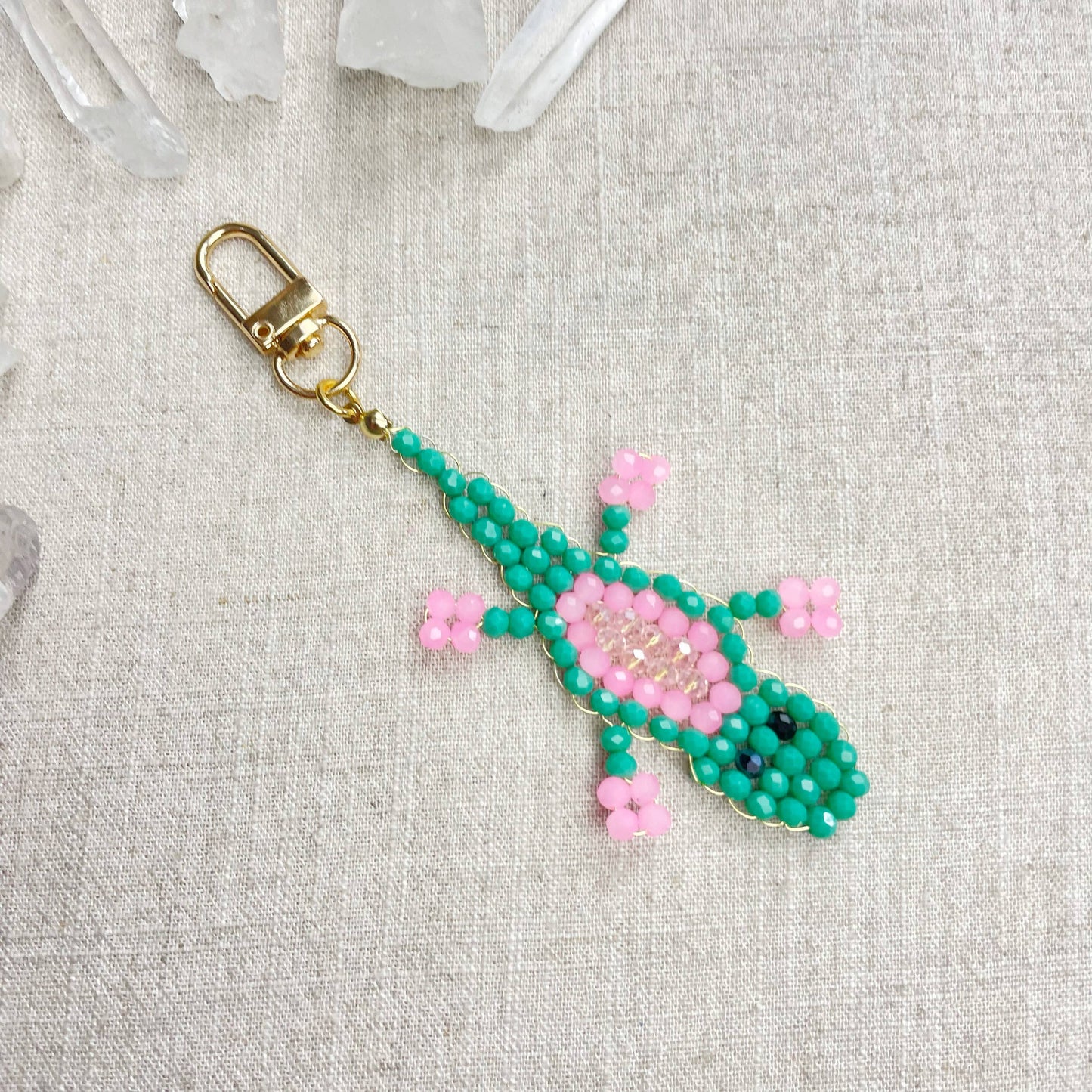Gator// Seafoam Glass Beaded Alligator Charm Keychain