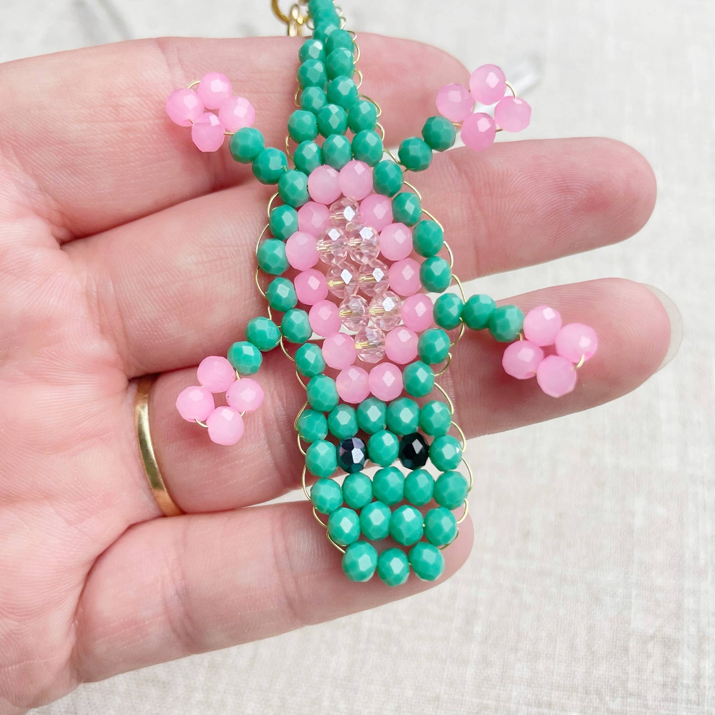 Gator// Seafoam Glass Beaded Alligator Charm Keychain