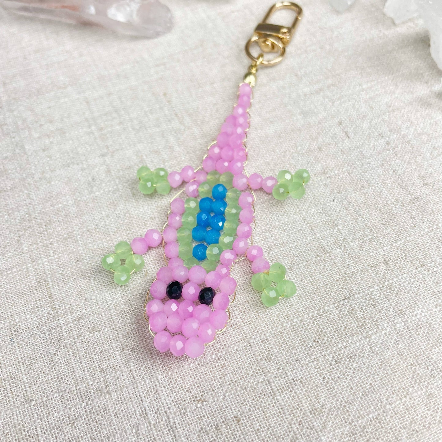 Gator// Grape Glass Beaded Alligator Charm Keychain