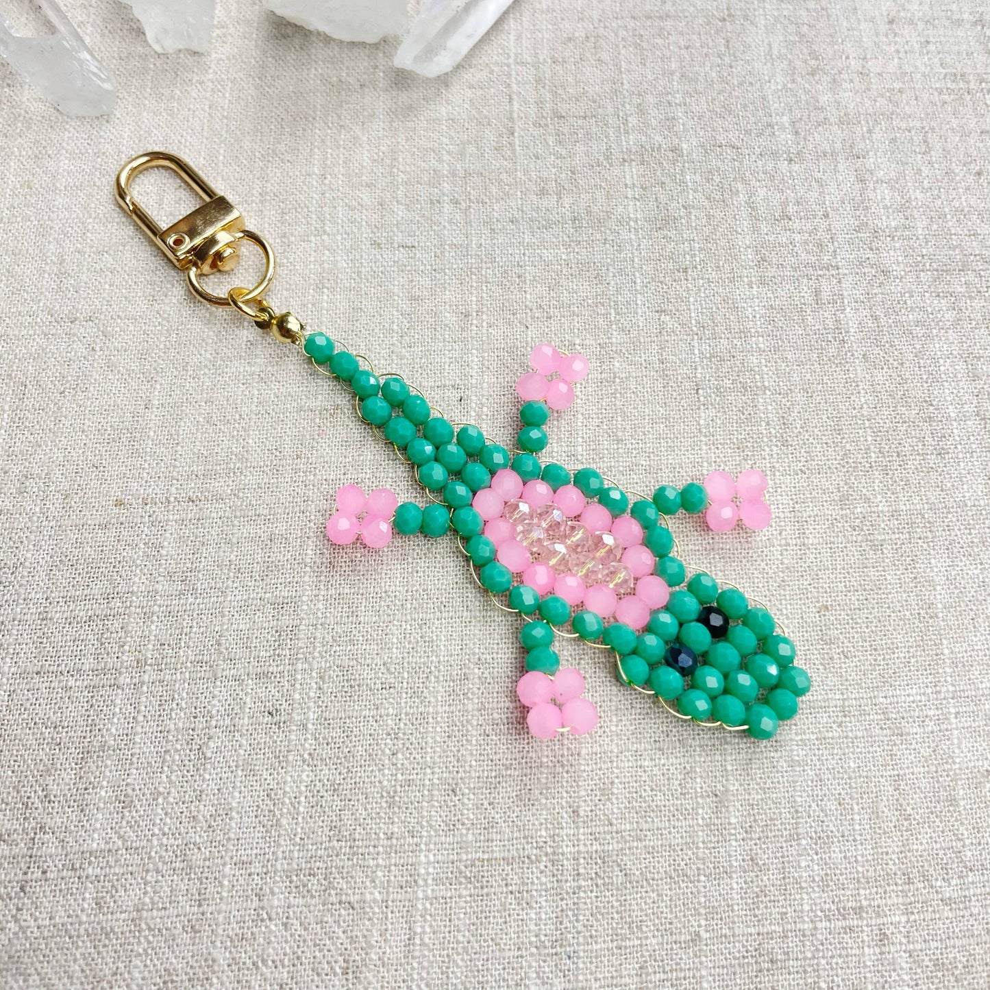 Gator// Seafoam Glass Beaded Alligator Charm Keychain