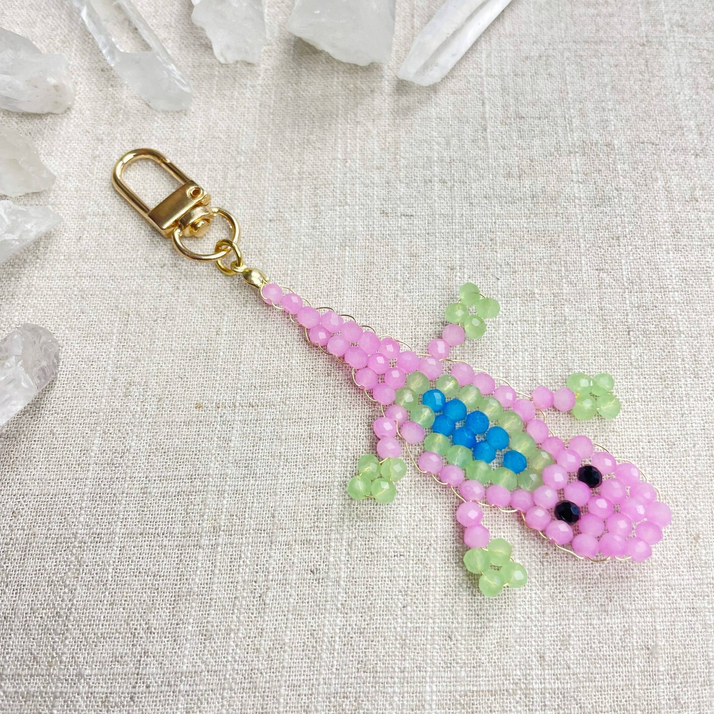 Gator// Grape Glass Beaded Alligator Charm Keychain