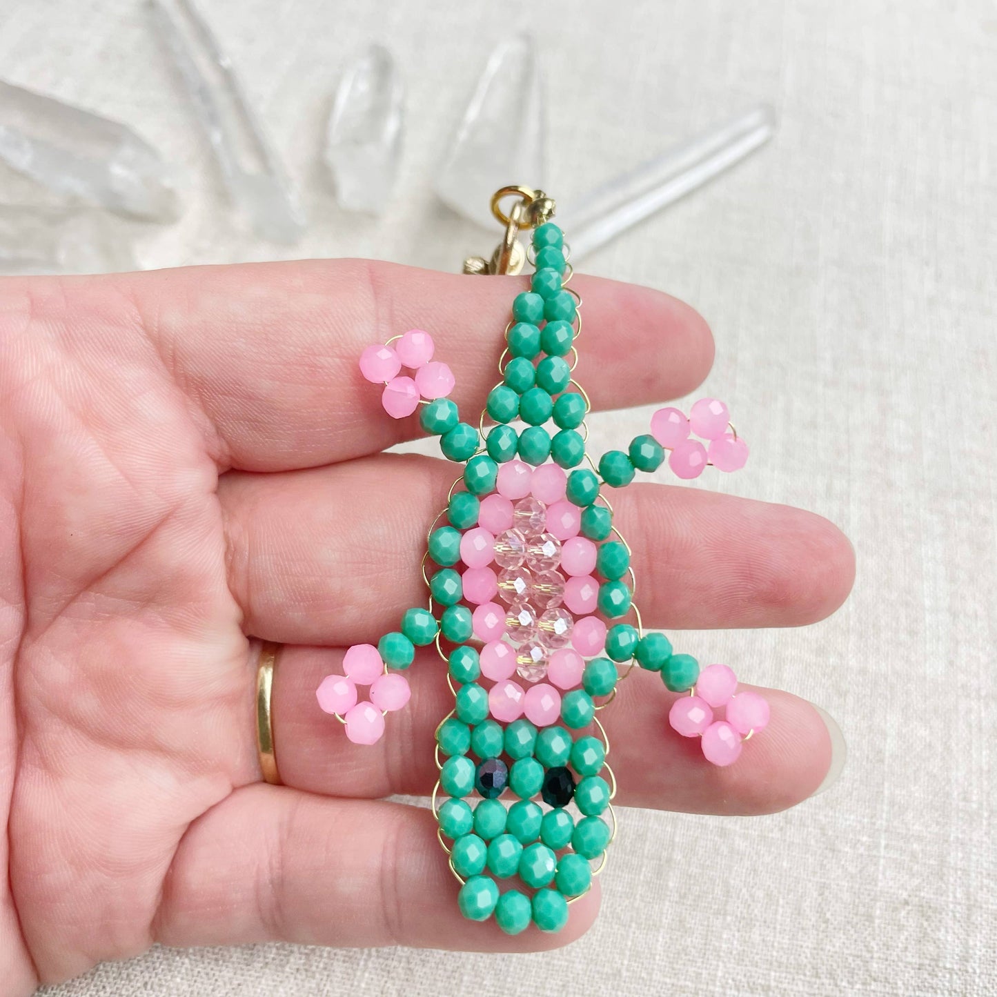 Gator// Seafoam Glass Beaded Alligator Charm Keychain