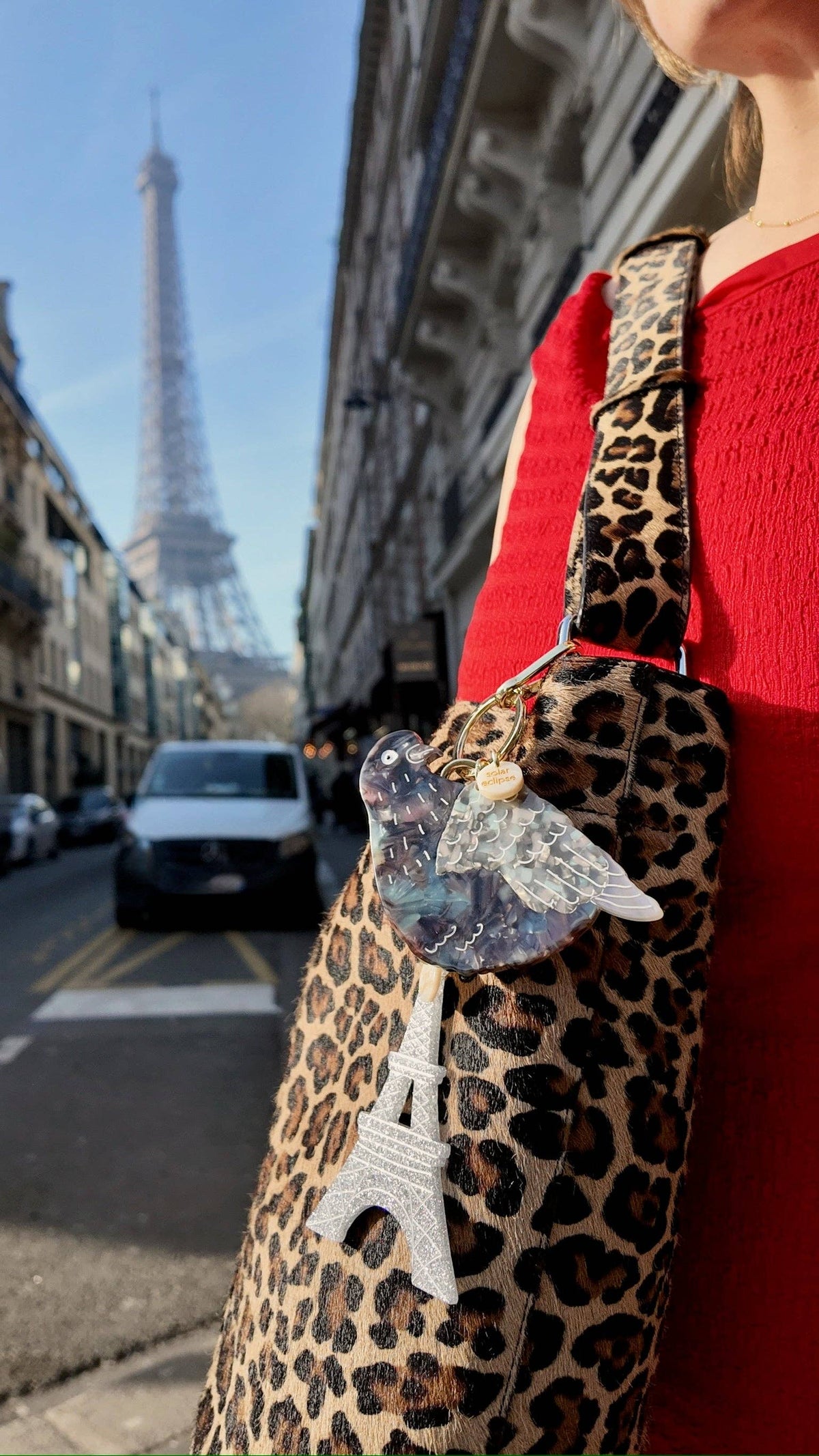 Hand-painted Eiffel Tower Bag Charm + Keychain: Silver