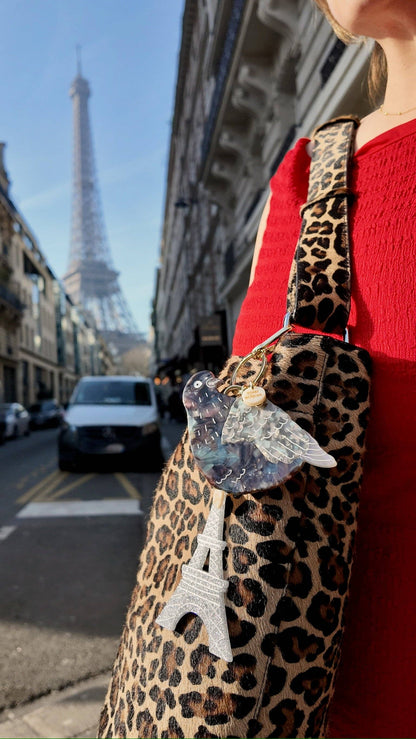 Hand-painted Eiffel Tower Bag Charm + Keychain: Silver