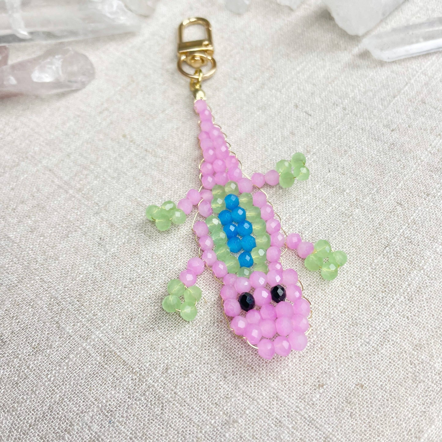 Gator// Grape Glass Beaded Alligator Charm Keychain