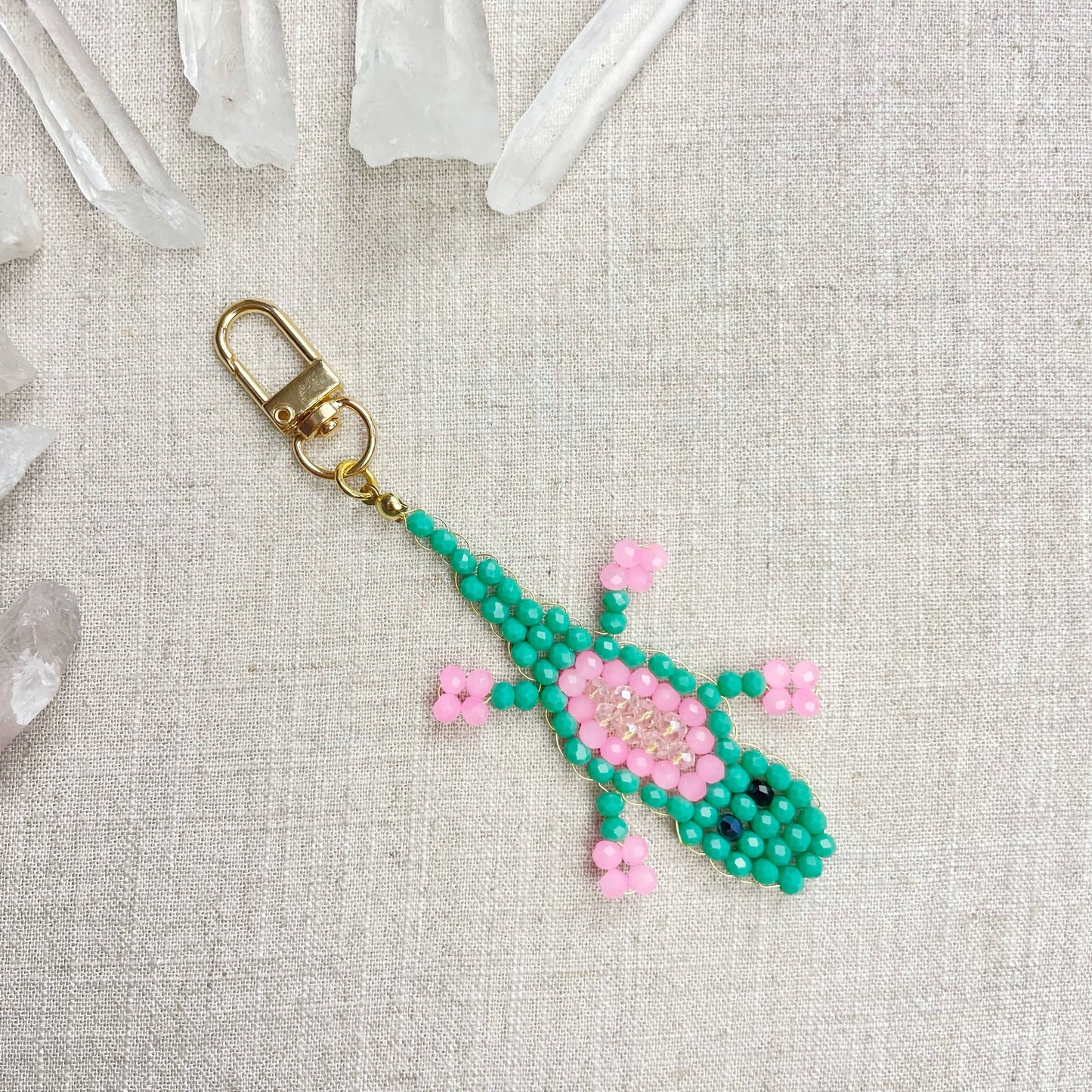 Gator// Seafoam Glass Beaded Alligator Charm Keychain