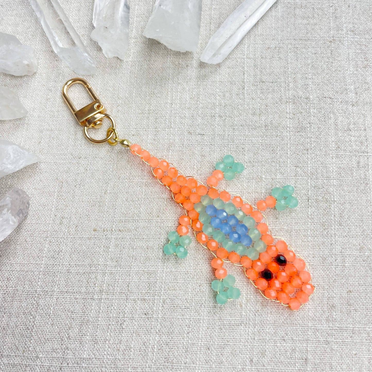 Gator// Mango Glass Beaded Alligator Charm Keychain