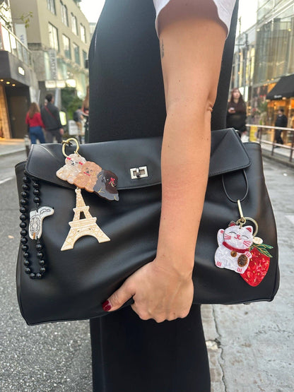Hand-painted Eiffel Tower Bag Charm + Keychain: Silver