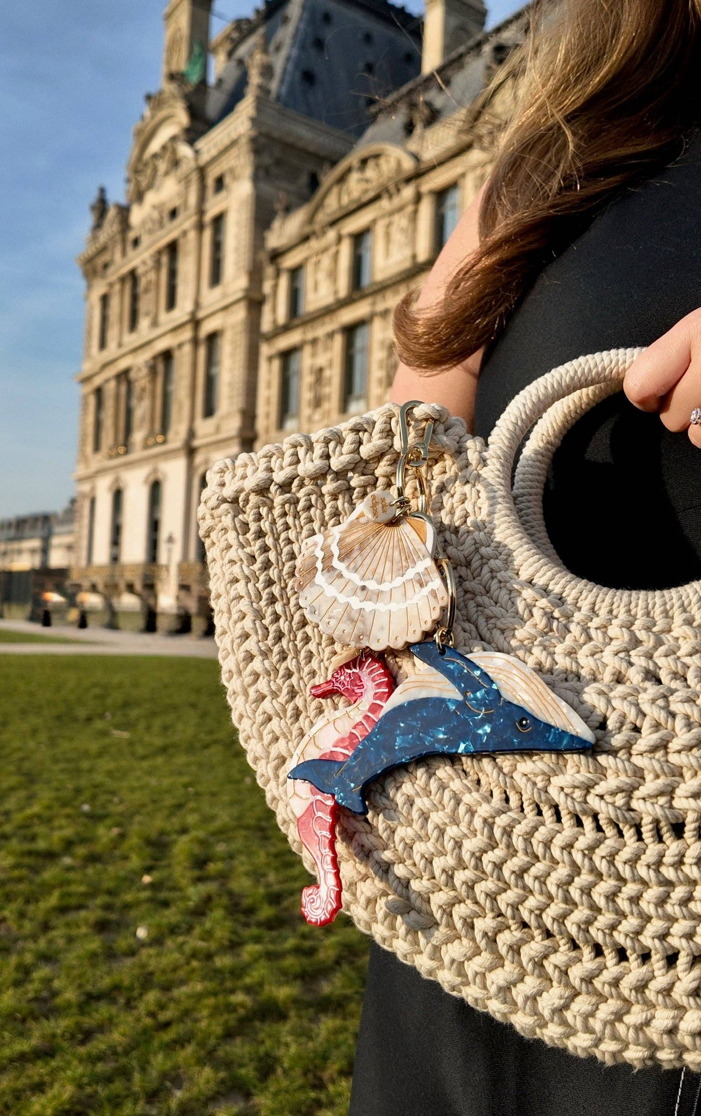 Hand-painted Seashell Bag Charm + Keychain | Eco-Friendly: Ocean Blue