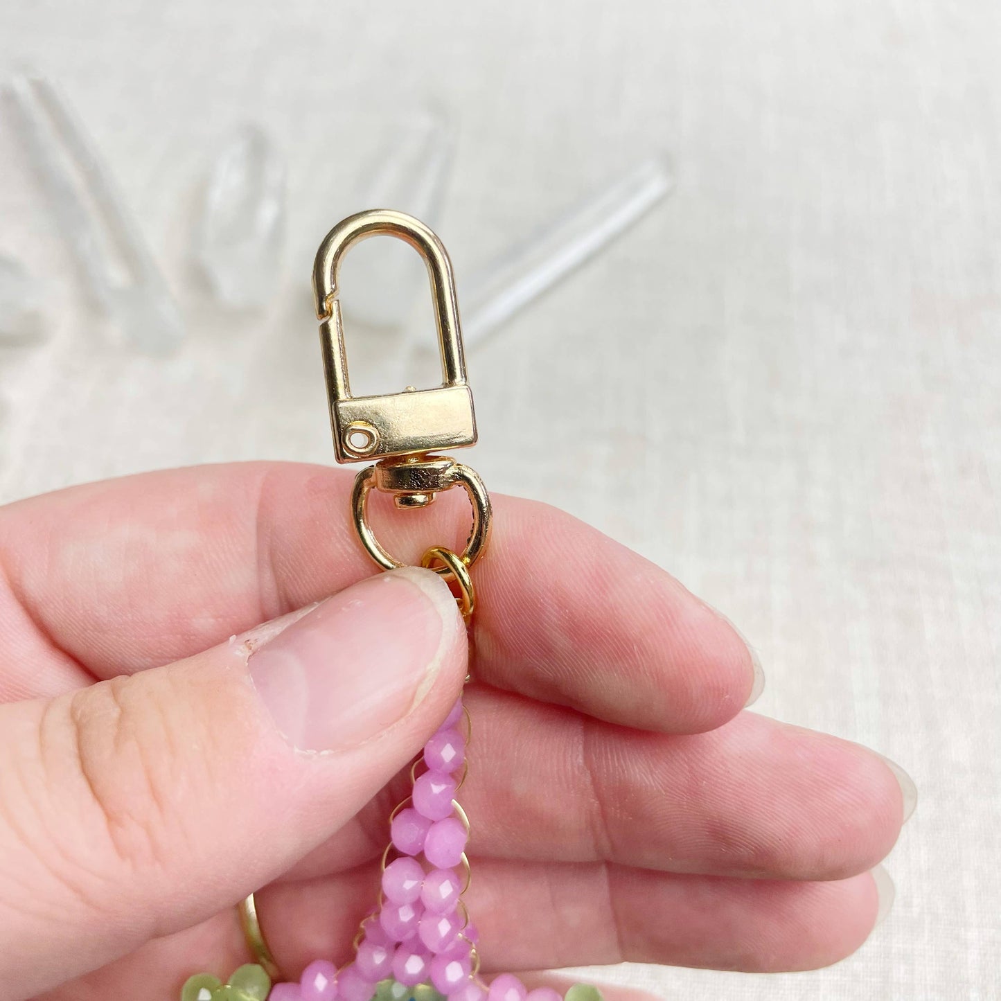 Gator// Grape Glass Beaded Alligator Charm Keychain