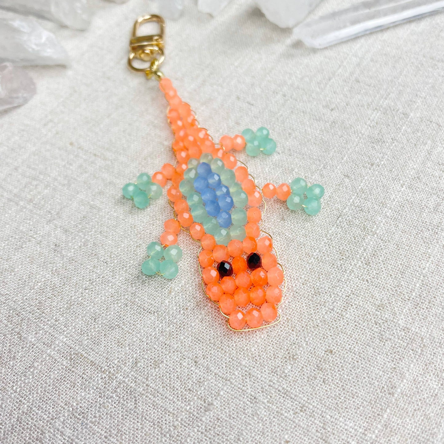 Gator// Mango Glass Beaded Alligator Charm Keychain
