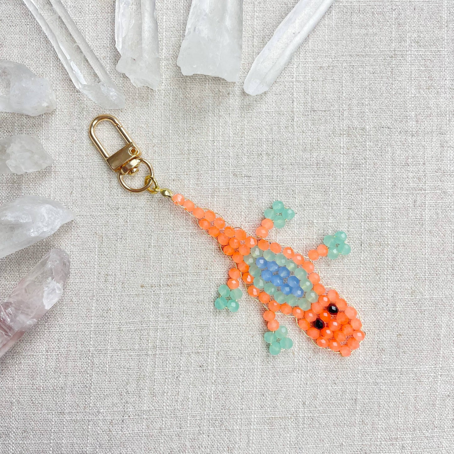 Gator// Mango Glass Beaded Alligator Charm Keychain