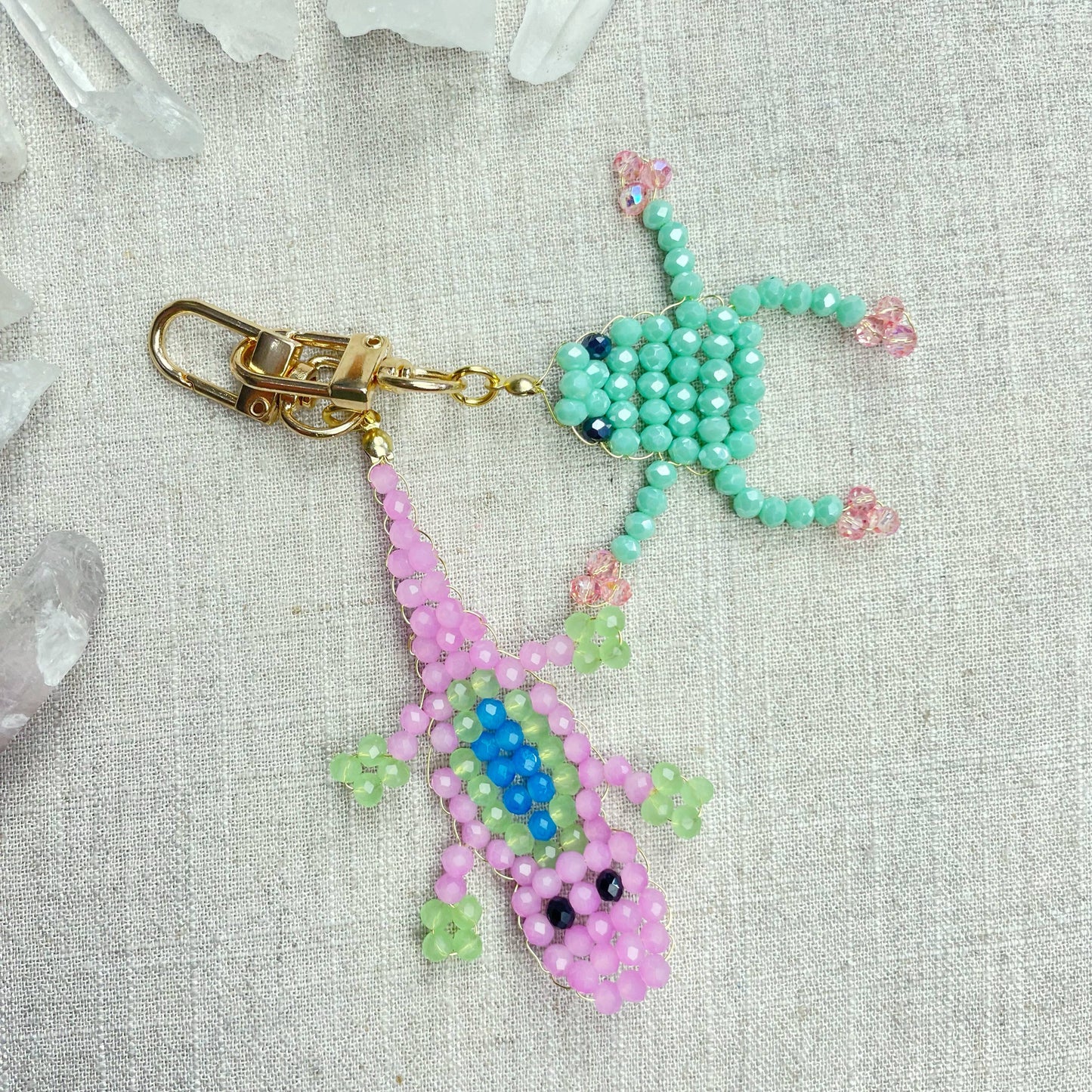 Gator// Grape Glass Beaded Alligator Charm Keychain