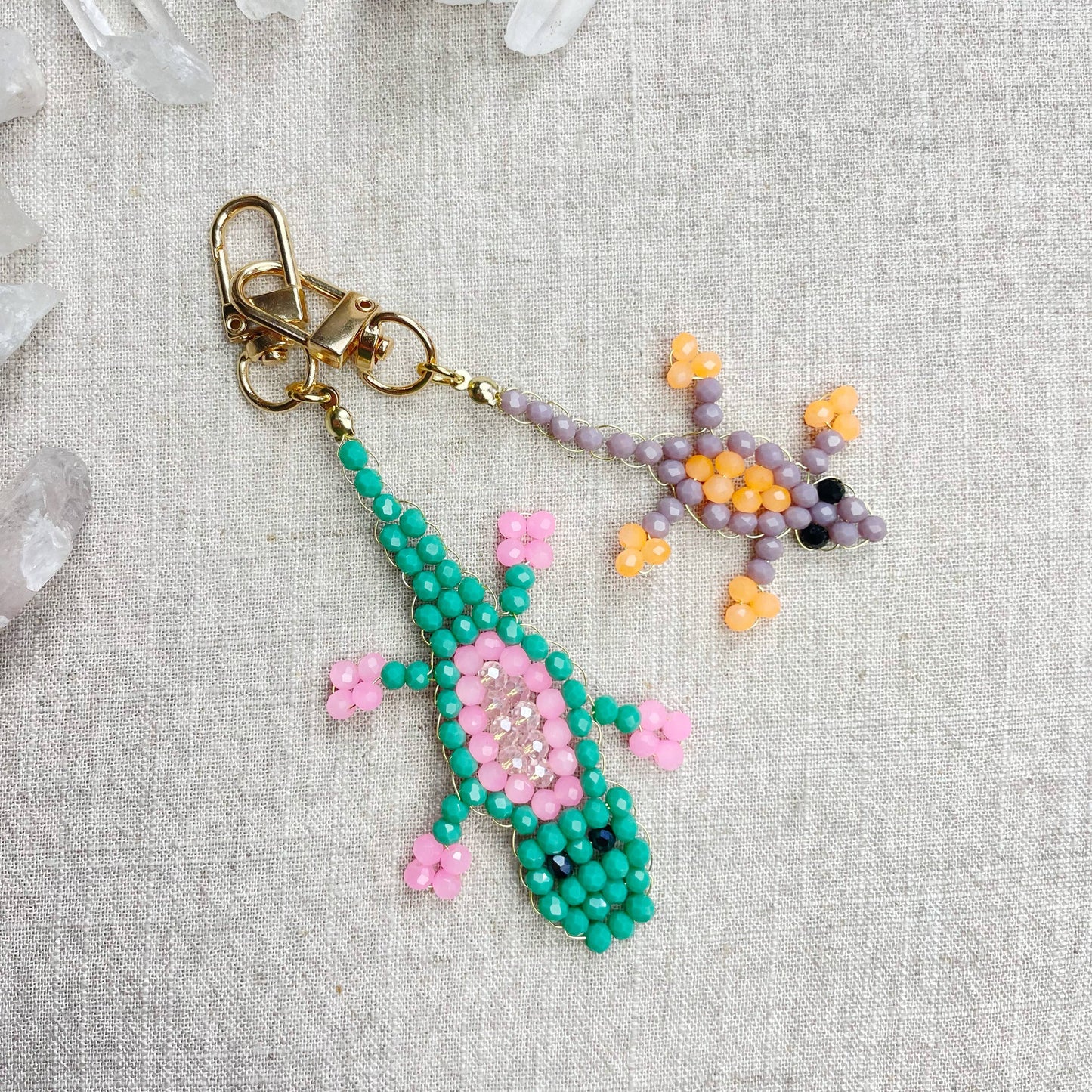 Gator// Seafoam Glass Beaded Alligator Charm Keychain