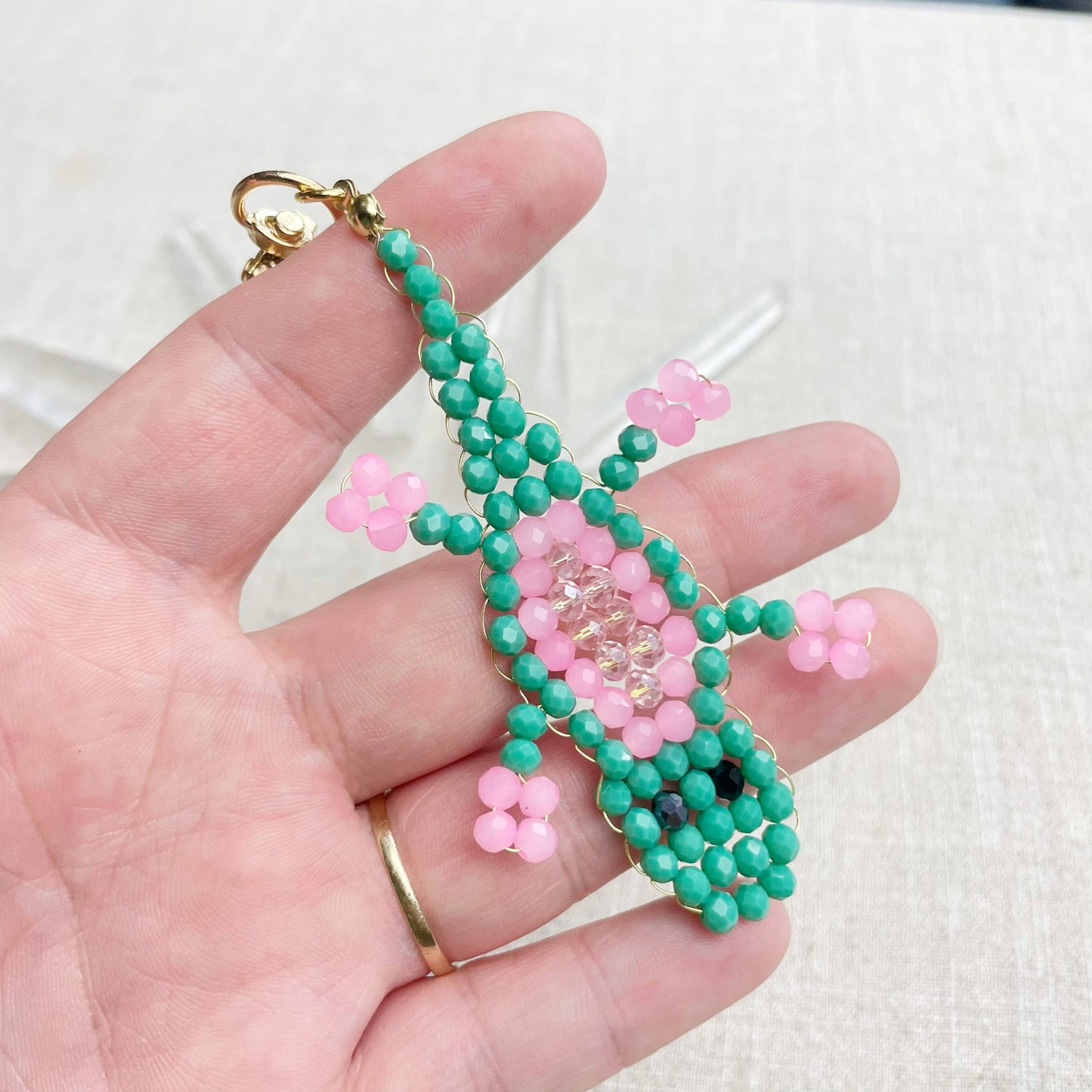 Gator// Seafoam Glass Beaded Alligator Charm Keychain