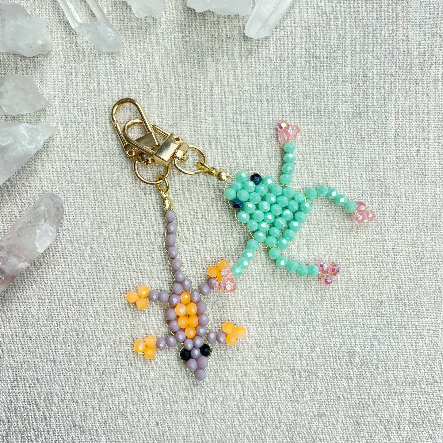 Lizzie// Lavender Glass Beaded Lizard Charm Keychain
