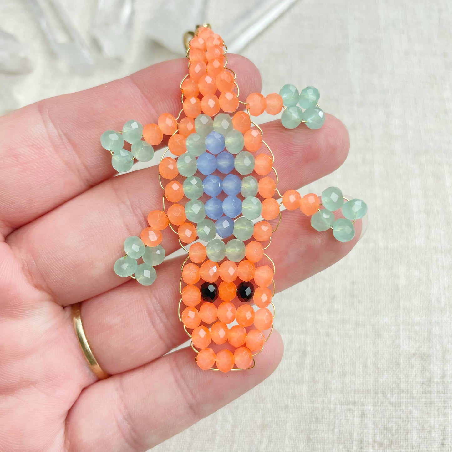 Gator// Mango Glass Beaded Alligator Charm Keychain