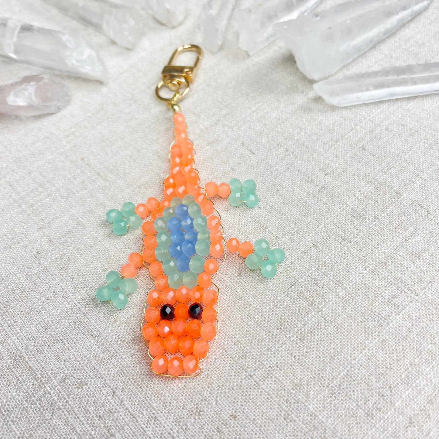 Gator// Mango Glass Beaded Alligator Charm Keychain