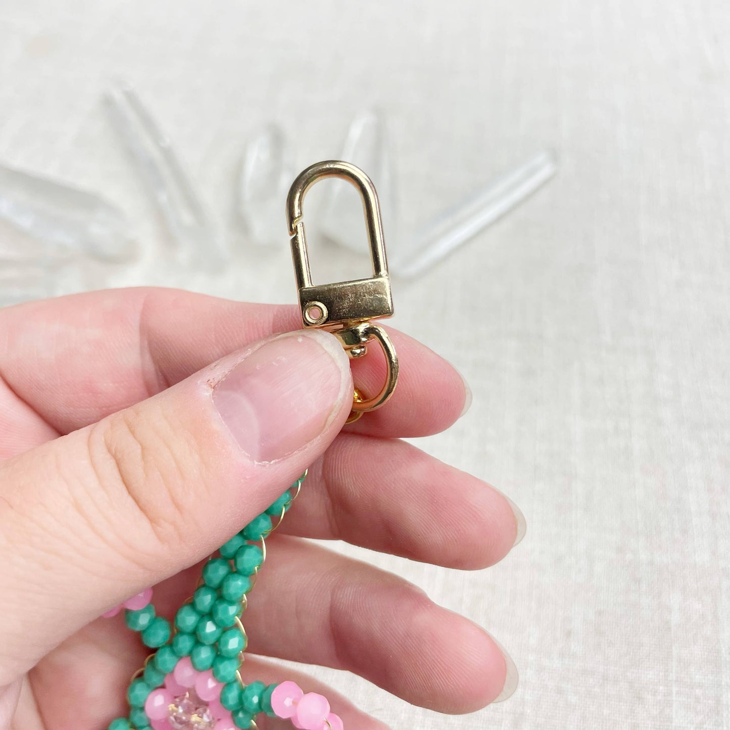 Gator// Seafoam Glass Beaded Alligator Charm Keychain