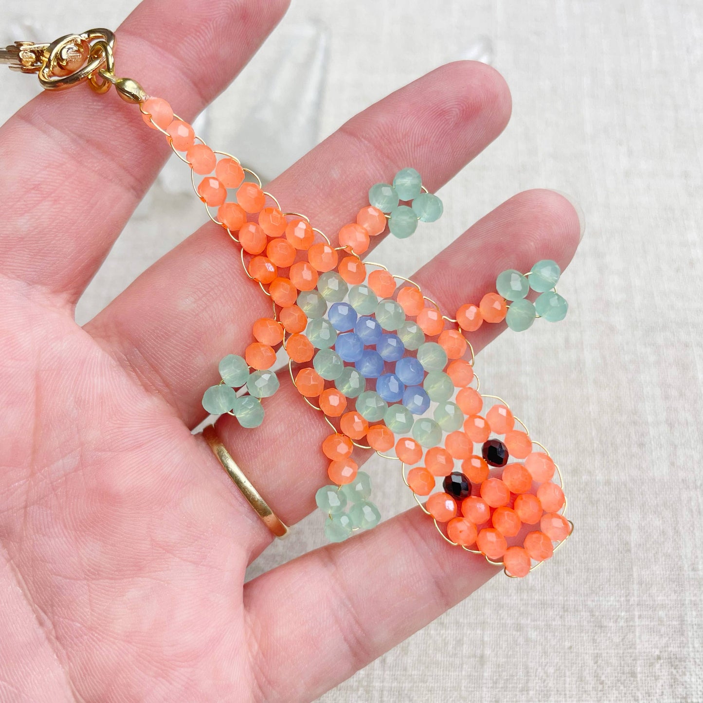 Gator// Mango Glass Beaded Alligator Charm Keychain