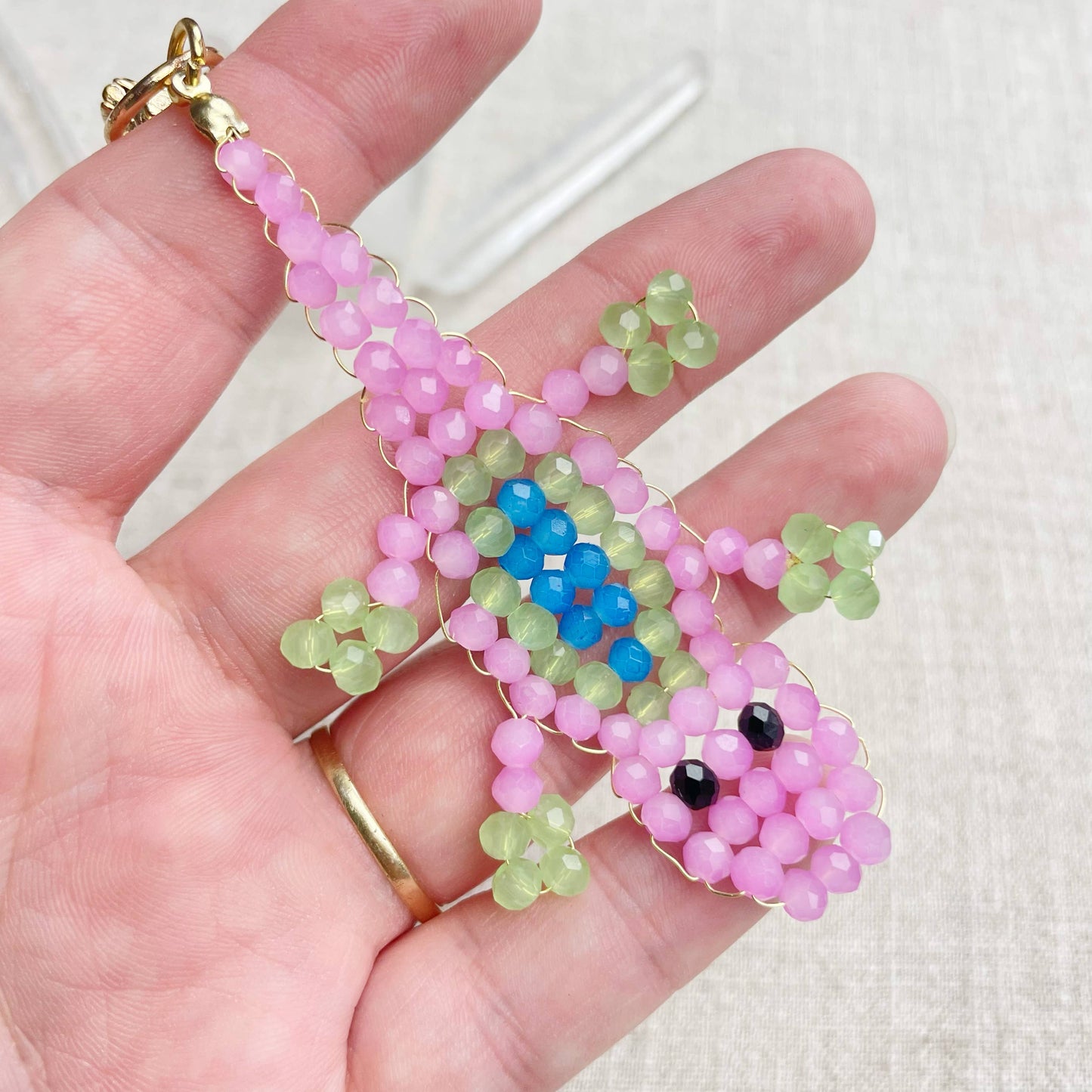 Gator// Grape Glass Beaded Alligator Charm Keychain