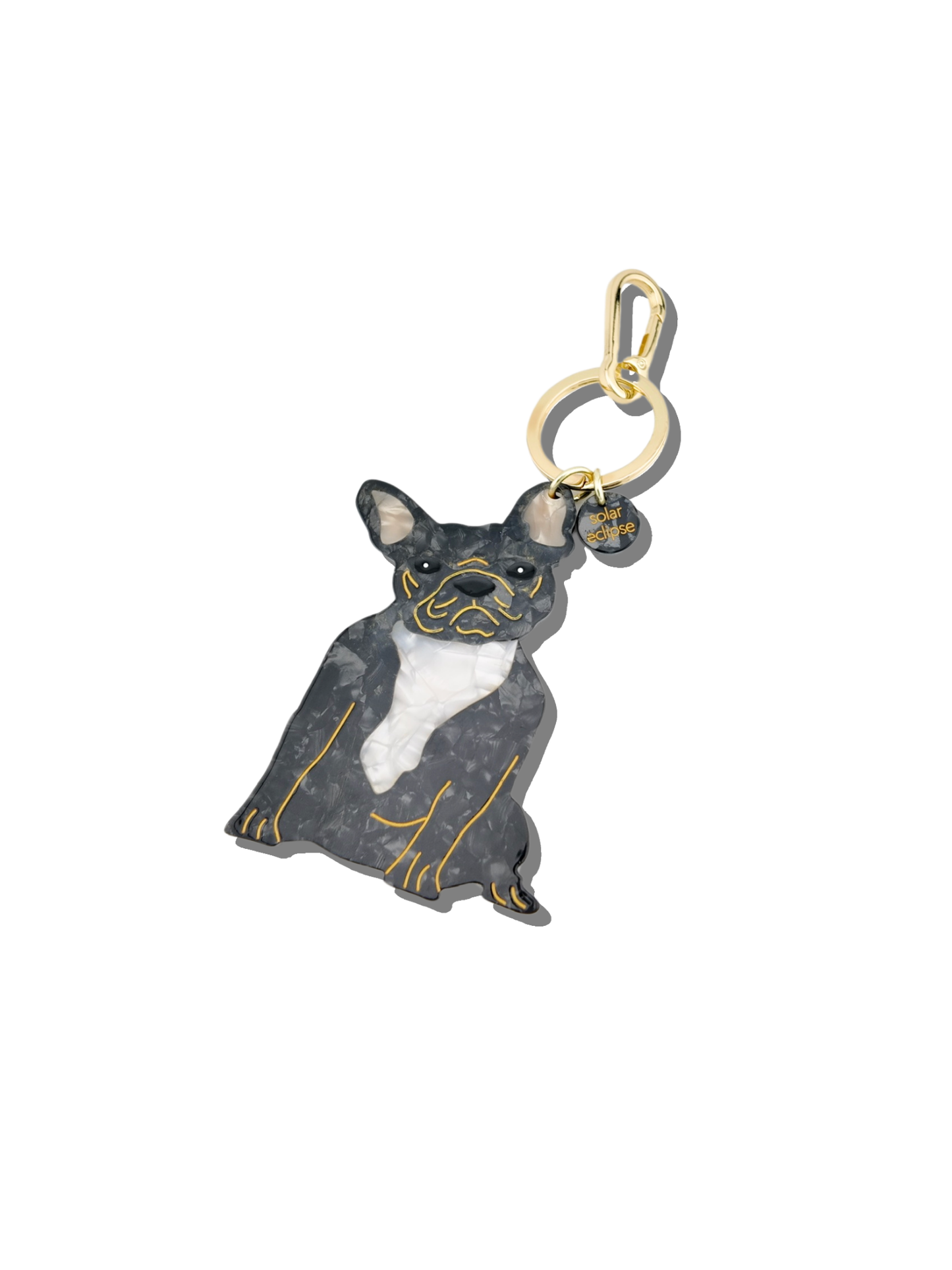 Hand-painted Frenchie Dog Breed Bag Charm + Keychain: Black